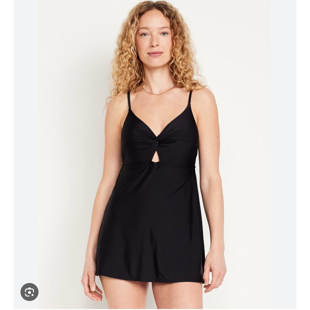 NWT OLD NAVY Twist-Front Swim Dress Black S (1373)